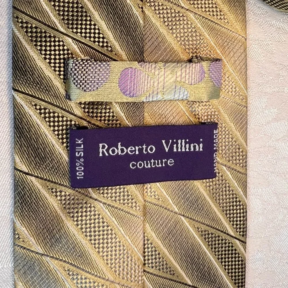 Vintage Roberto Villini Couture Silk Tie Champagne Gold Classic Office Formal